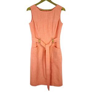 Ellen Tracy Summer Dress Size 4 Sleeveless Salmon Pink / Orange Color Tie Waist